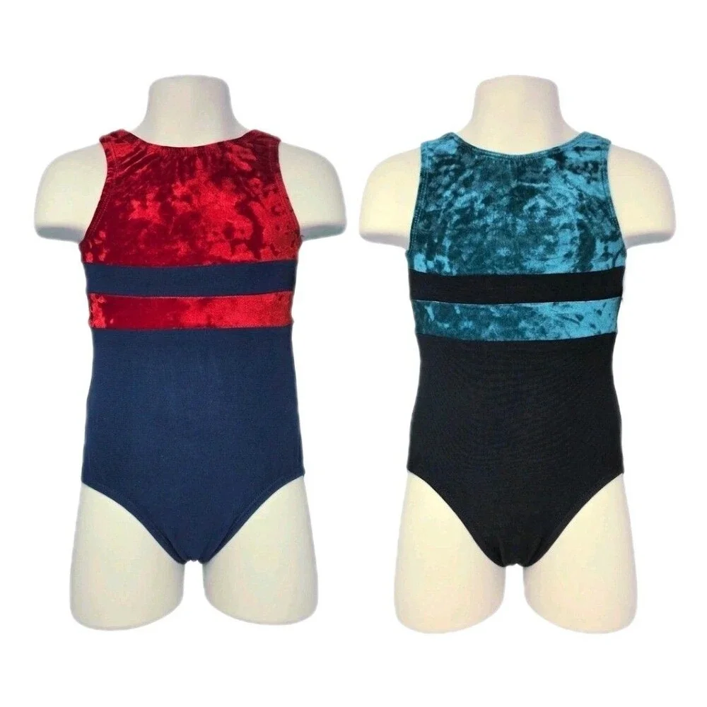 GK Elite Girls Youth 2-pack Cotton Velvet Colorblock Leotards Size CXS Child XS